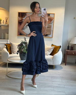 Molly Goddard SS/19 Navy Strap Ruched Maxi Dress Size UK 8 (FR 36)