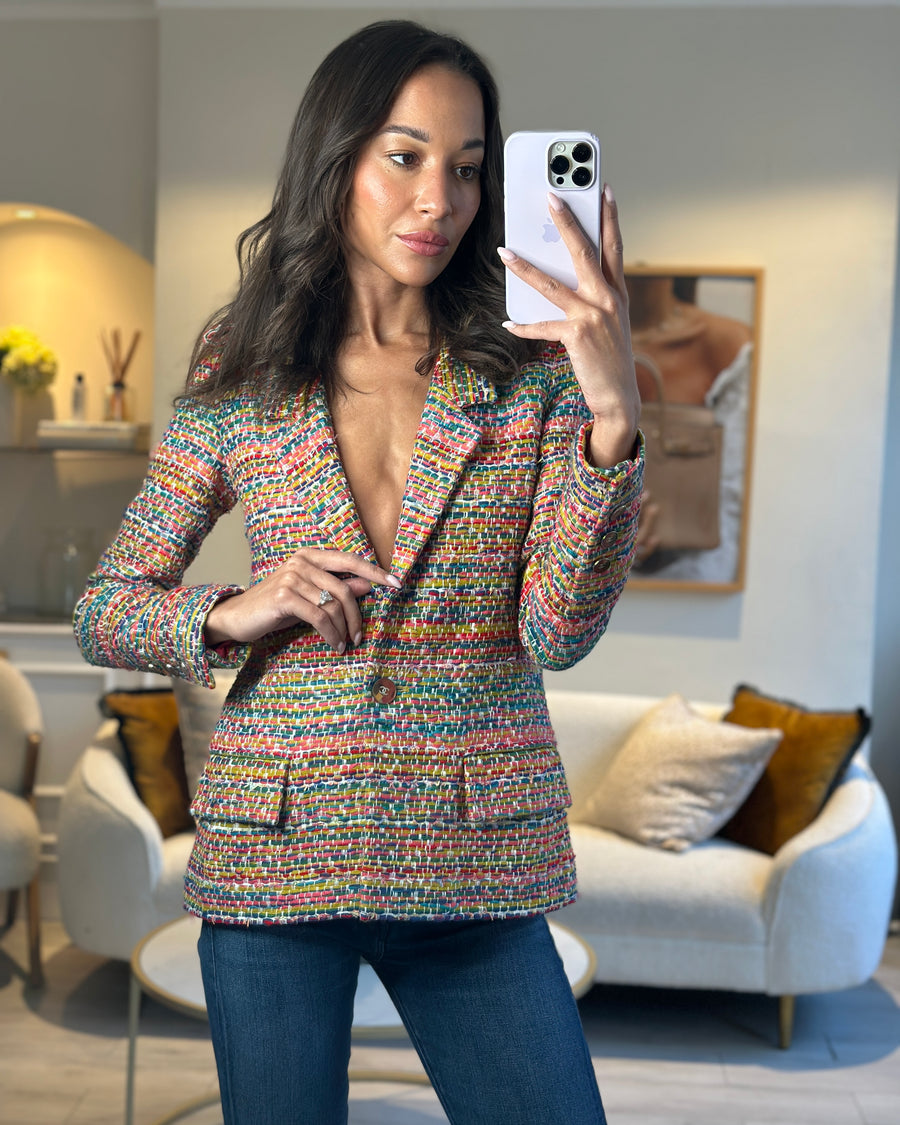 Chanel Resort 2016 Multicolour Tweed Single Breasted Blazer Size FR 34 (UK 6)