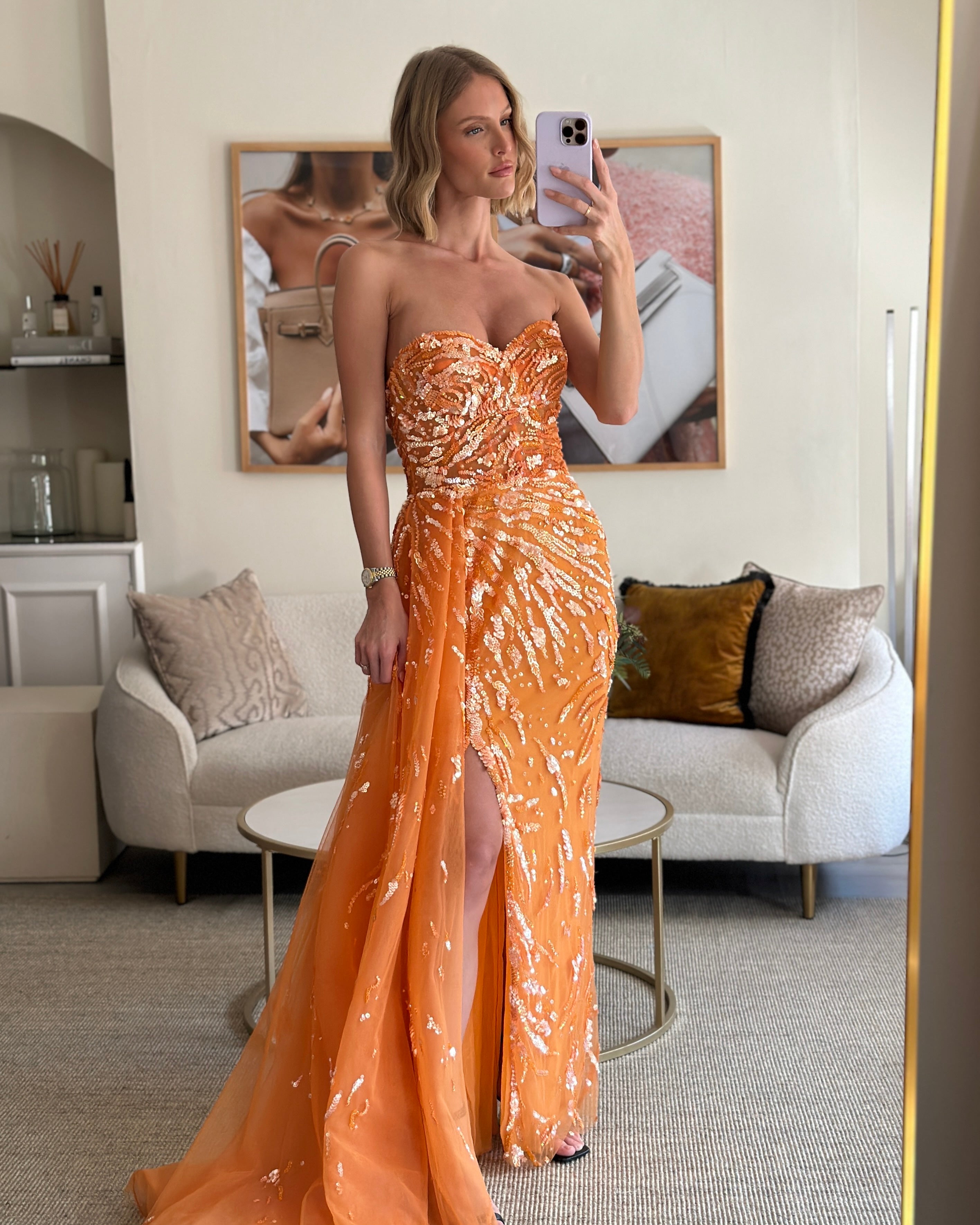 Orange 2024 embellished dress