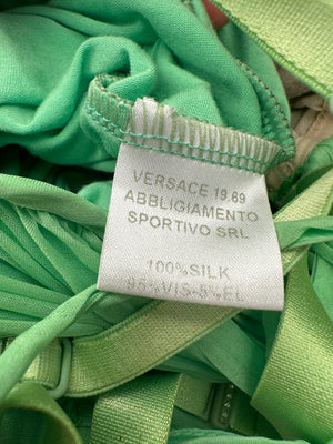 *GIANNI VERSACE ARCHIVE* Versace Vintage Green Maxi Sleeveless Dress 1969 with Crochet Detail Size IT 40 (UK 8)