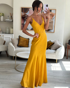 Gabriela Hearst Yellow Brigita Cashmere & Silk Blend Maxi Dress With Stitch Detailing