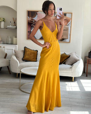 Gabriela Hearst Yellow Brigita Cashmere & Silk Blend Maxi Dress With Stitch Detailing