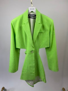 Jacquemus Neon Green 'Le Splash' Bari Cut-out Tailored Dress FR 40 (UK 12) RRP £1,010