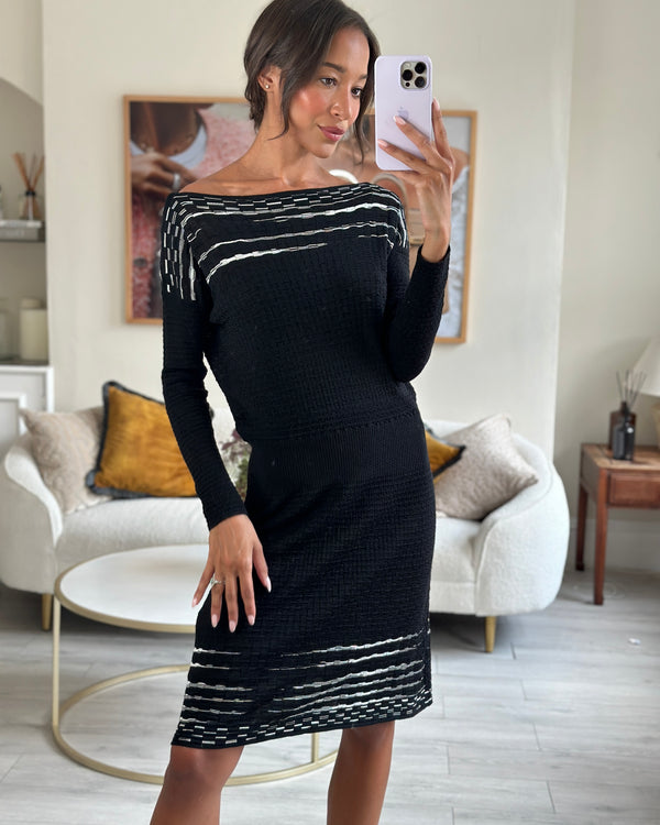 M Missoni Black and White Striped Wool Knit Midi Dress IT 44 (UK 12)