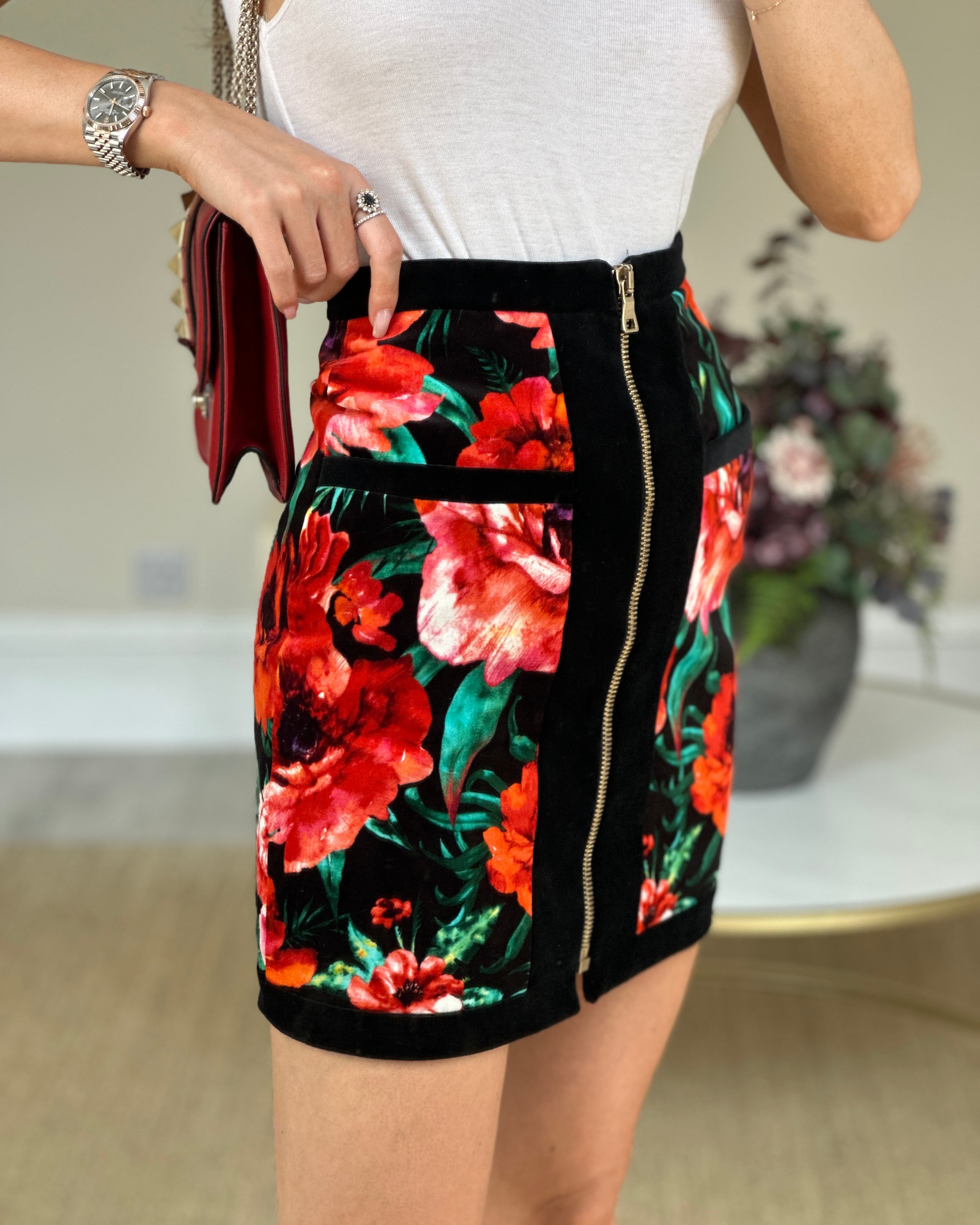 Black and clearance red velvet skirt