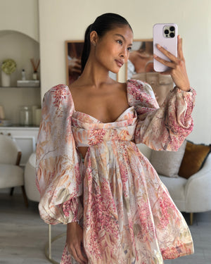 Zimmermann Pink Floral Off-The-Shoulder Mini Dress Size 1 (UK 10)