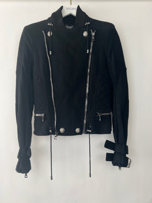 *FIRE PRICE* Balmain Black Jersey Knit Biker Jacket Size FR 36 (UK 8)