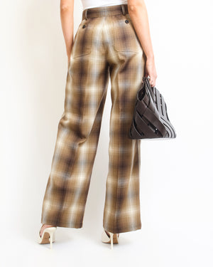 Christian Dior Brown Tartan Print Flared Trousers FR 38 UK 10)