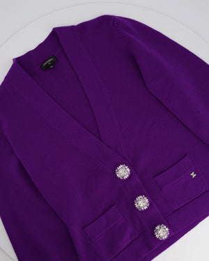 Chanel Purple Cashmere Cardigan with Silver Sequin Buttons FR 42 (UK 14)