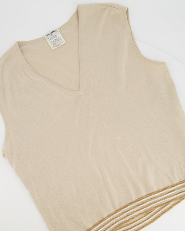 Chanel Beige Sleeveless V-neck Top Size FR 42 (UK 14)