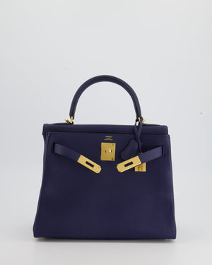 Hermes Kelly 28 Handbag 7F Blue Paon Togo SHW