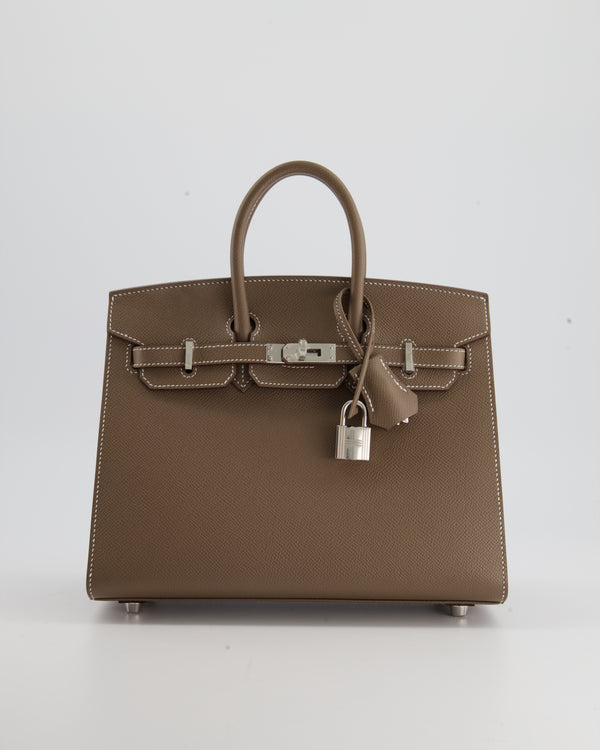 Hermes Lindy 30 Bag Coveted Etoupe Clemence Leather Palladium