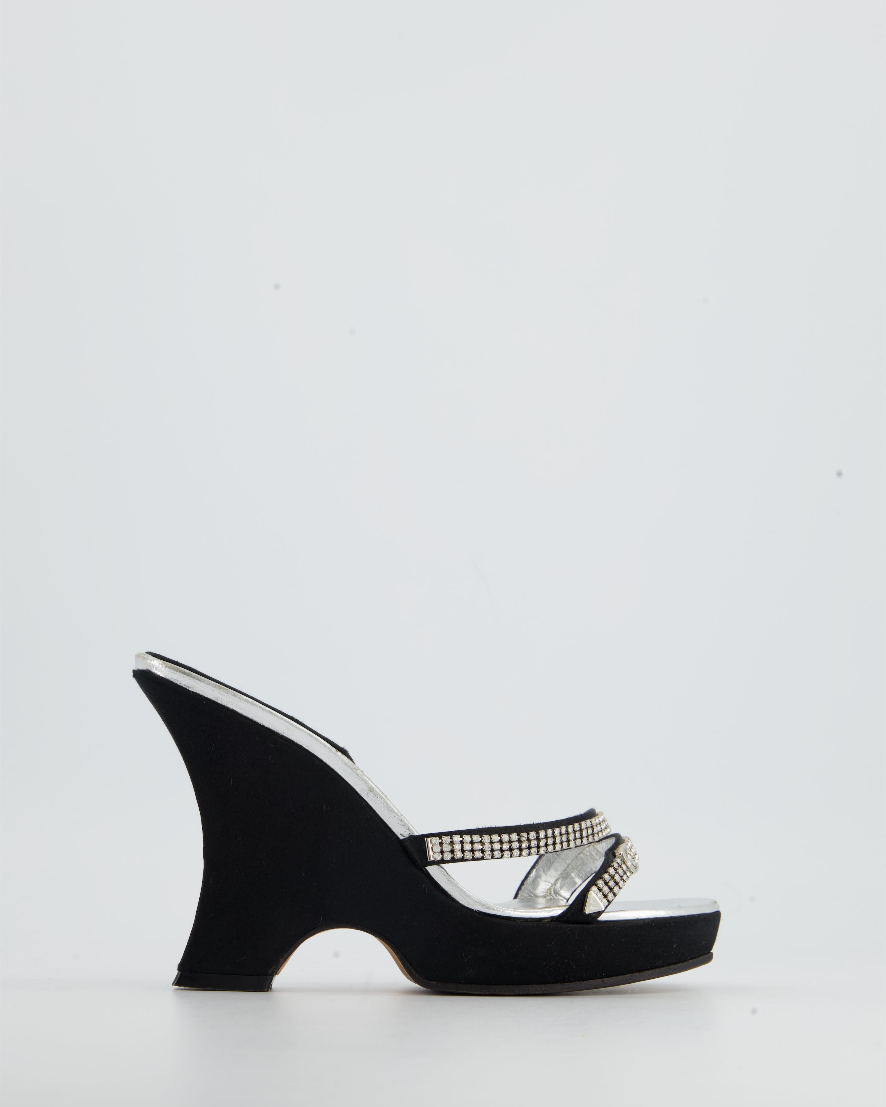 Christian Dior Vintage Silver and Black Diamante CD Mules Size EU