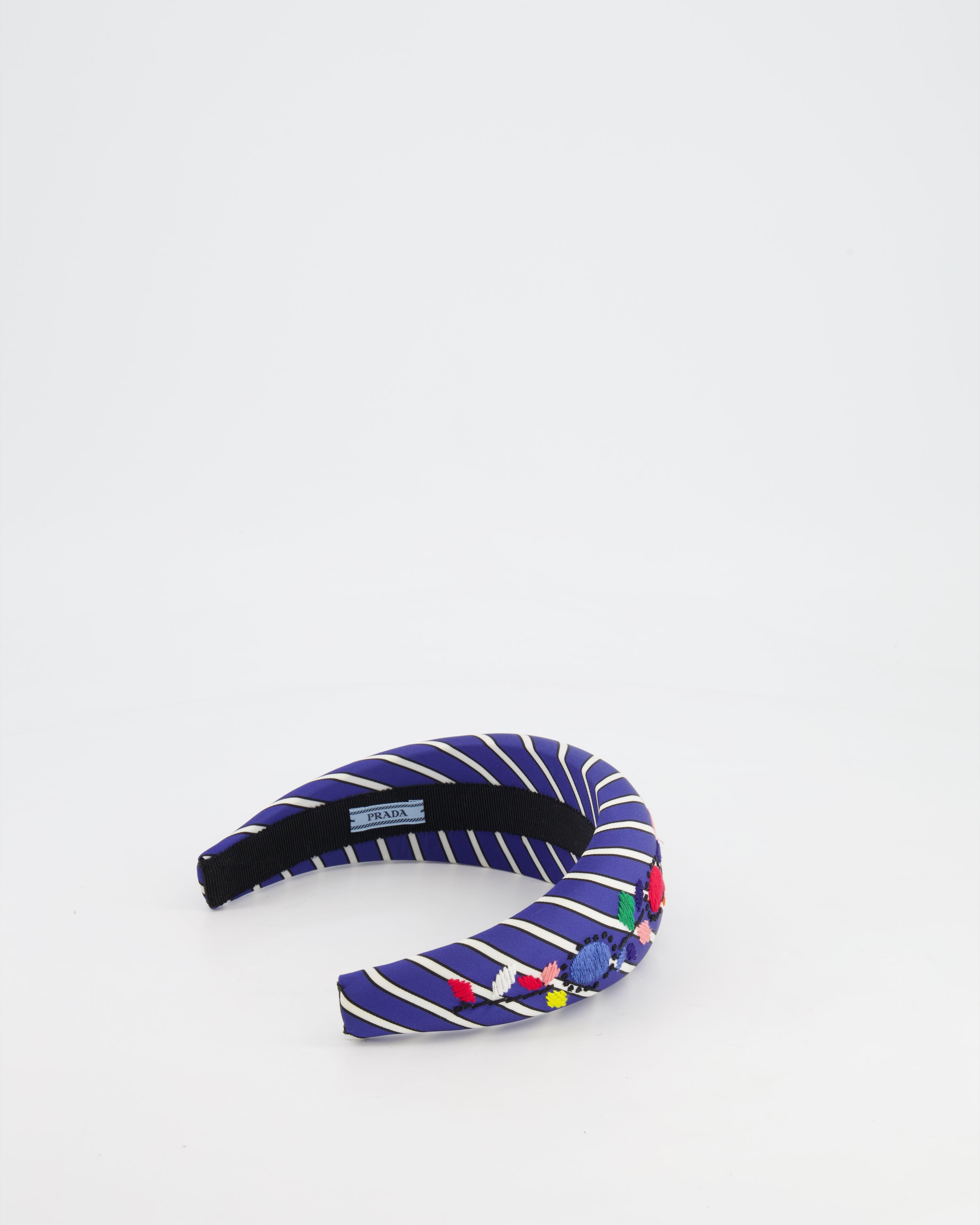 Prada Blue Striped Headband with Embroidery Details – Sellier