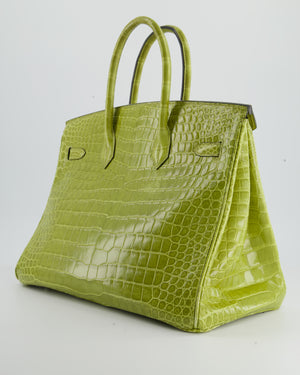 Hermès Birkin 35 Vert Olive Semi Matte Porosus Crocodile Gold Hardware Bag