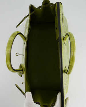 MINT! Lovely Hermes Birkin 30 cm VERT ANIS Grass Green Tote Bag Porosus  Croco