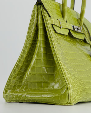 Hermes 35cm Shiny Vert Anis Porosus Crocodile Birkin Bag with