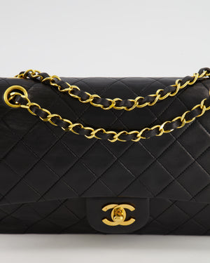 CHANEL Vintage Classic Black Lambskin 24K Gold Chain Medium Double Flap Bag