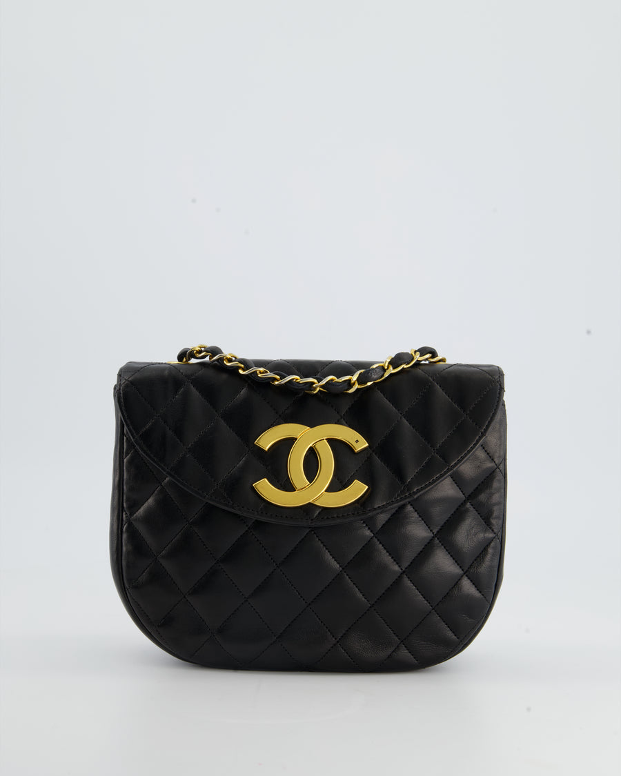 Pristine Chanel 1990 Vintage Black Half Moon Mini Flap Bag 24k GHW