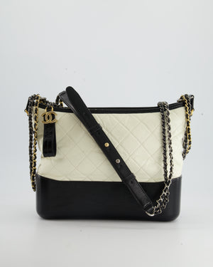 Chanel White And Black Quilted Aged Calfskin Medium Gabrielle Hobo