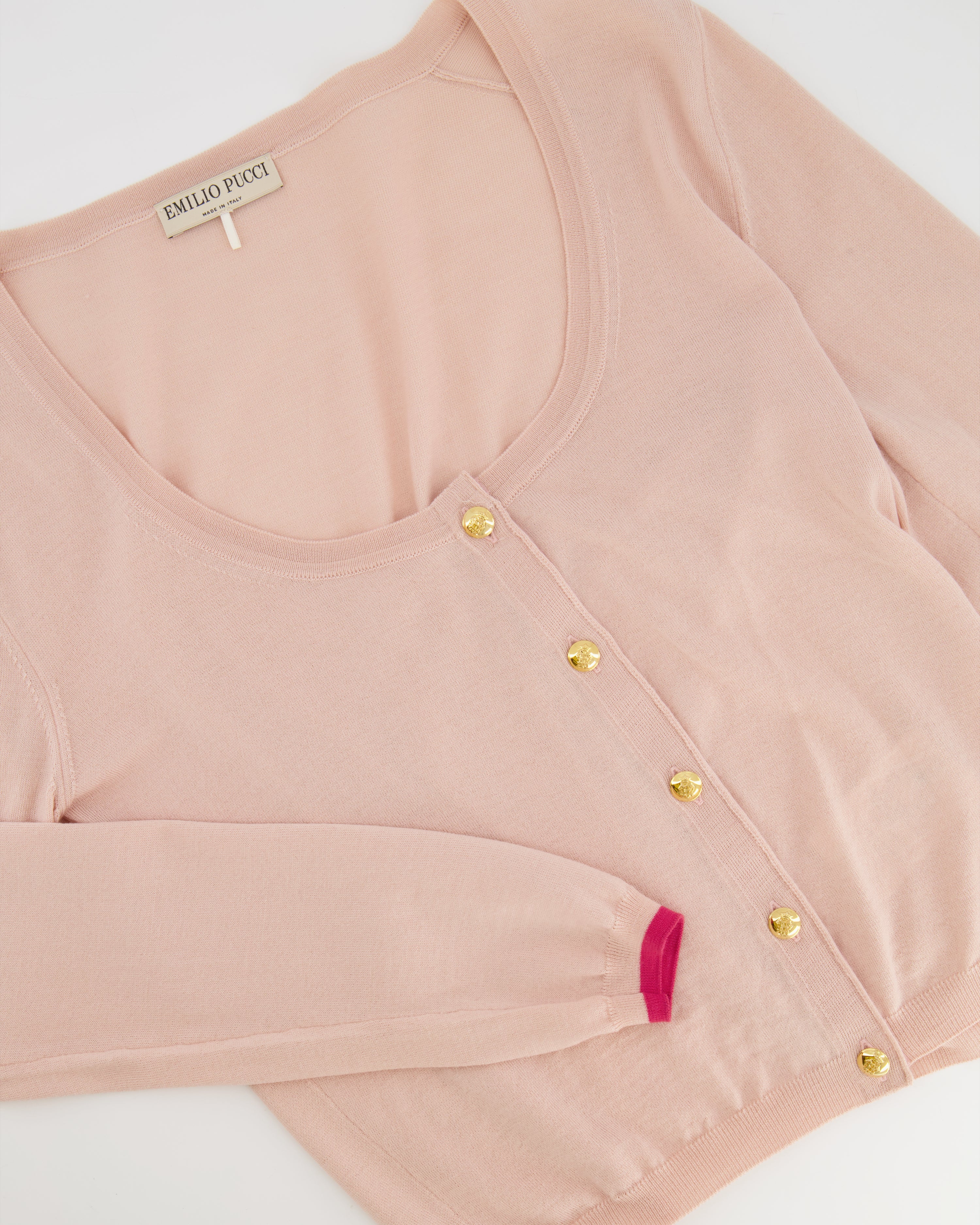 Emilio Pucci Light Pink Wool Cardigan with Gold Buttons Size S (UK