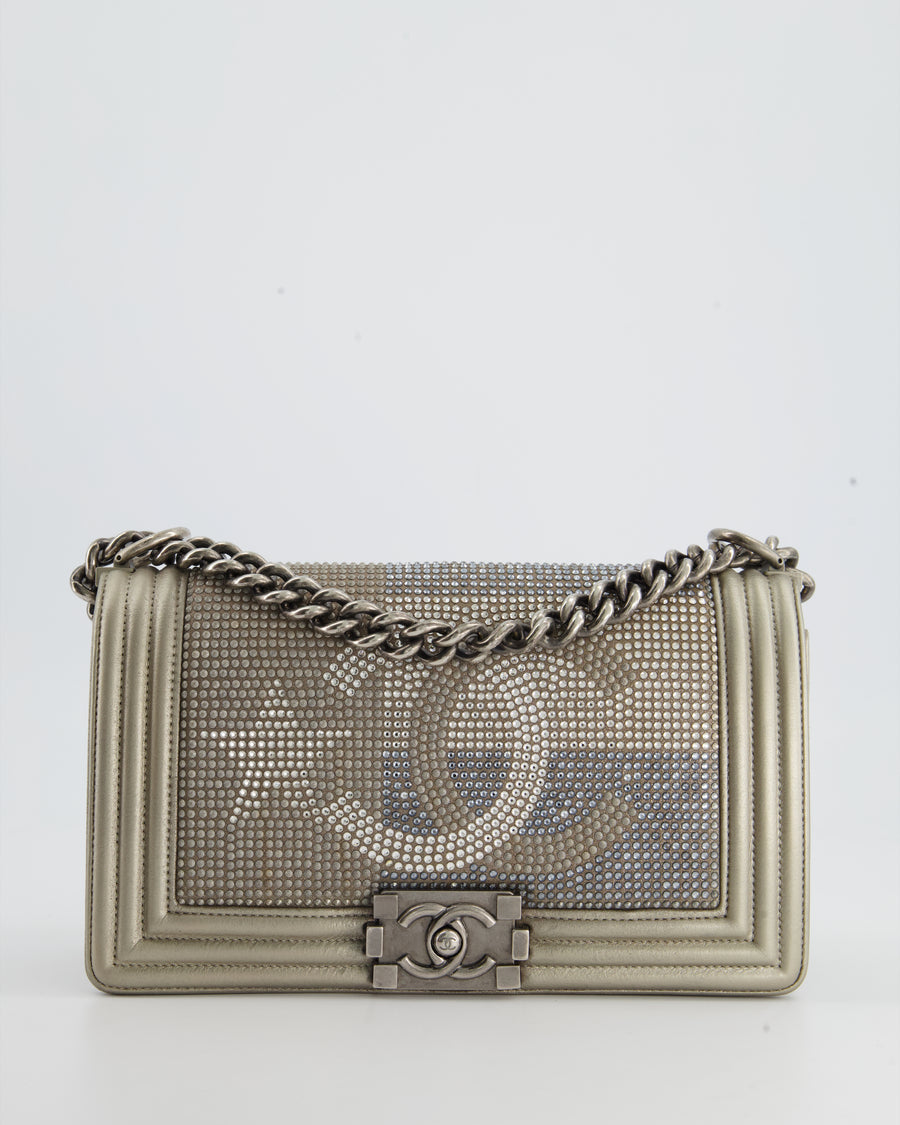 CHANEL Small Boy CC Chain Leather Shoulder Bag Metallic Gold