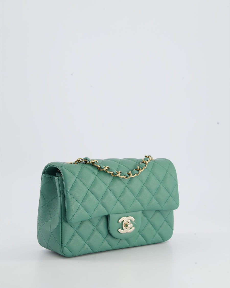 Chanel Small Classic Quilted Flap Mint Green Caviar Gold Hardware