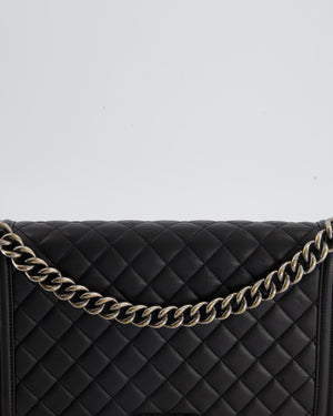 Large boy chanel handbag, Calfskin & ruthenium-finish metal, black —  Fashion