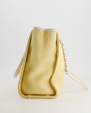 Chanel Yellow Raffia Small Deauville Tote Bag with Silver Hardware