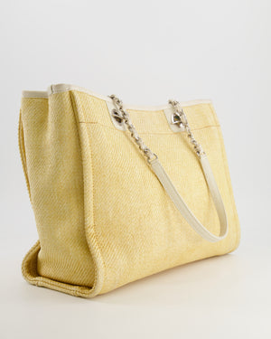 Chanel Yellow Raffia Small Deauville Tote Bag with Silver Hardware