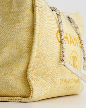 Chanel Yellow Raffia Small Deauville Tote Bag with Silver Hardware