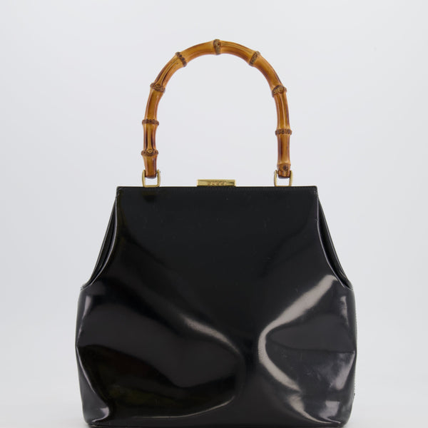 Gucci Vintage Black Patent Leather Bag with Bamboo Handle and Gold Har –  Sellier