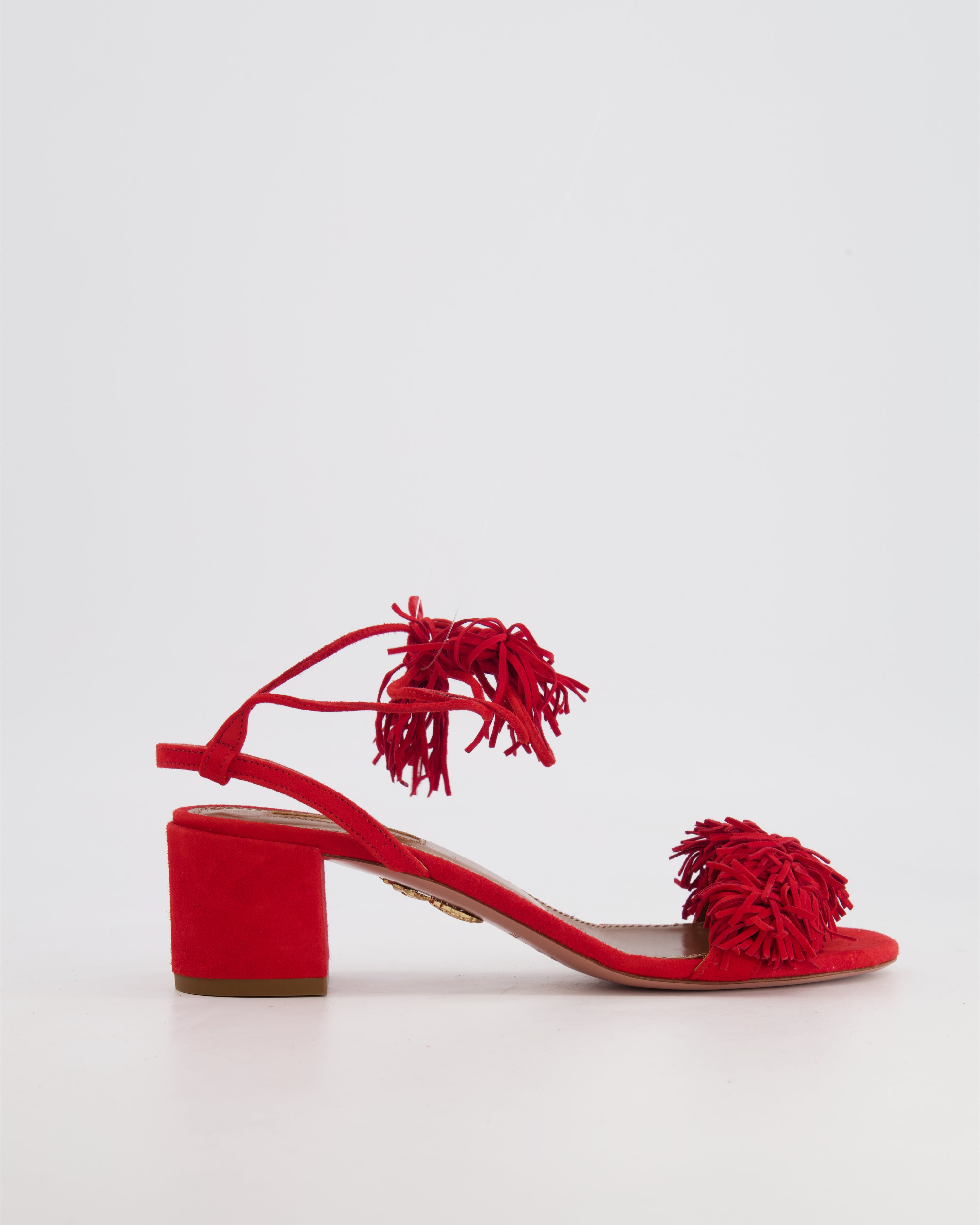 Aquazzura Red Suede Tassel Lace up Sandals Size EU 36.5 Sellier