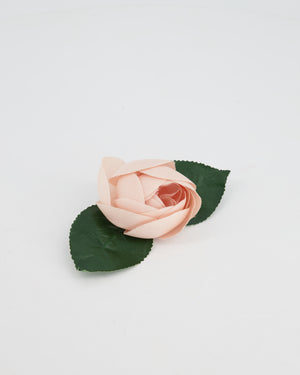 Chanel Pink Silk Rose Brooch with Leaf Details