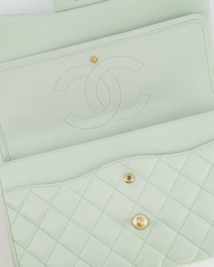 *HOT* Chanel Pastel Light Green Jumbo Classic Double Flap Bag in Lambskin Leather with Brushed Gold Hardware RRP - £9,940