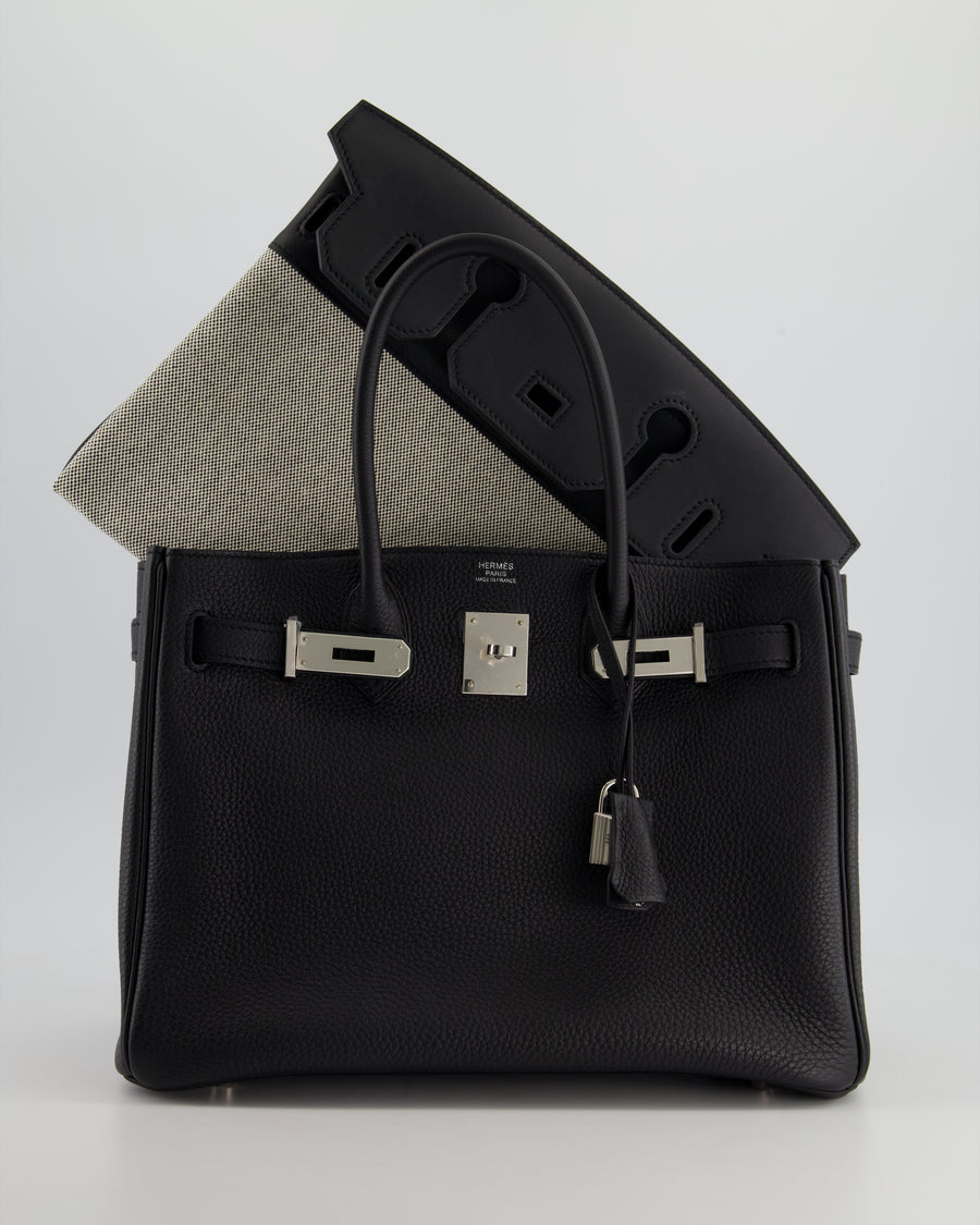 Hermes Birkin 30 Black Box Leather Bag Palladium Hardware at