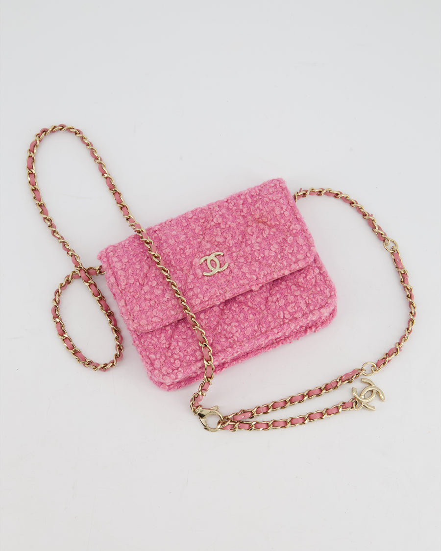 Chanel Ultra Mini Pink Tweed Belt-Bag with Champagne Gold Hardware