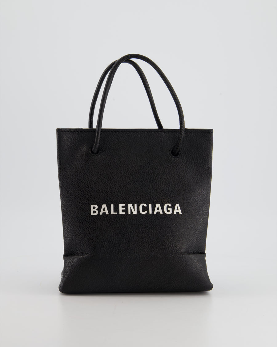 Balenciaga Black Mini Shopping Bag in Calfskin Leather and Silver Hard ...