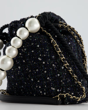 HOT* Chanel Navy Sequin Tweed Hobo Bag with Pearl Rope Handle and Cha –  Sellier