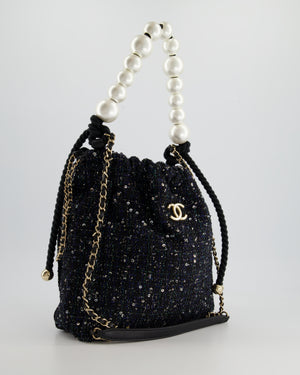 HOT* Chanel Navy Sequin Tweed Hobo Bag with Pearl Rope Handle and Cha –  Sellier