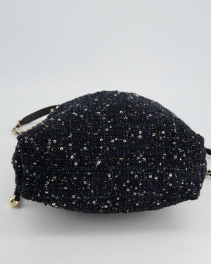 HOT* Chanel Navy Sequin Tweed Hobo Bag with Pearl Rope Handle and