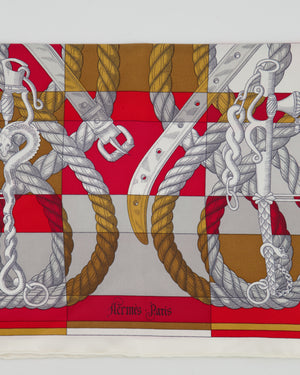 Hermes Orange and Red Rope and Chain Panelled Scarf 42 cm x 42 cm