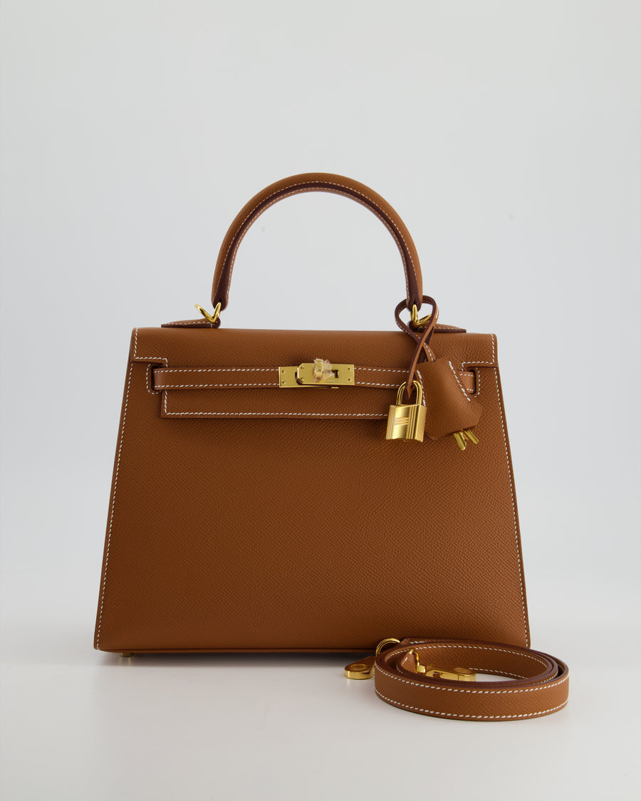 Hermes Kelly 25 Sellier Bag Gold Epsom Leather with Gold Hardware