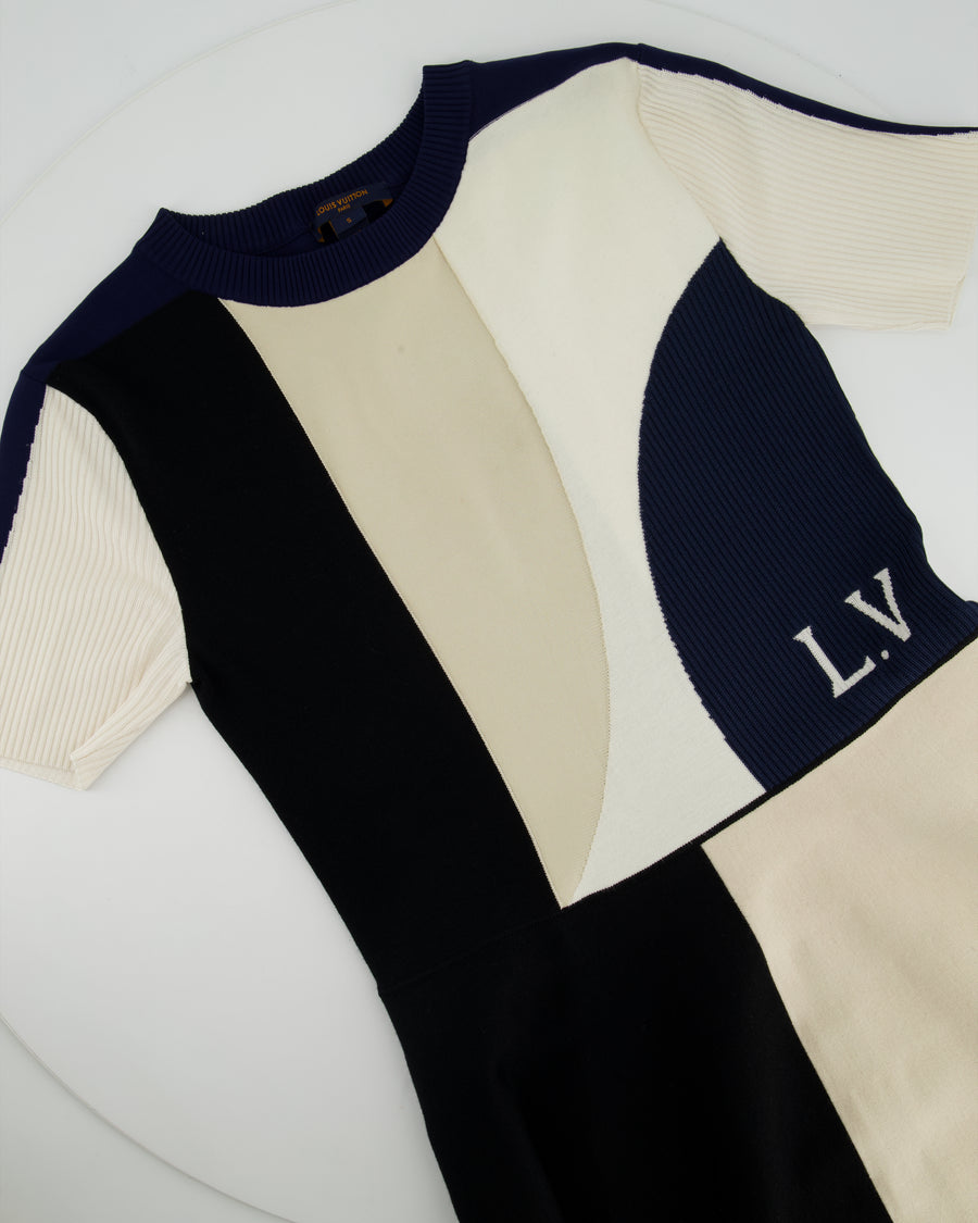 Louis Vuitton Black, Beige and Navy Colour-Block Skater Dress Size