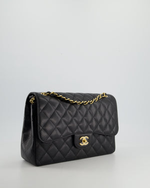 Chanel Black Caviar Quilted Jumbo Double Flap Gold Hardware