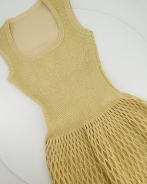 Alaïa Beige Raffia Halter Neck Midi Dress with Mesh Detailing Size FR 38 (UK 10)