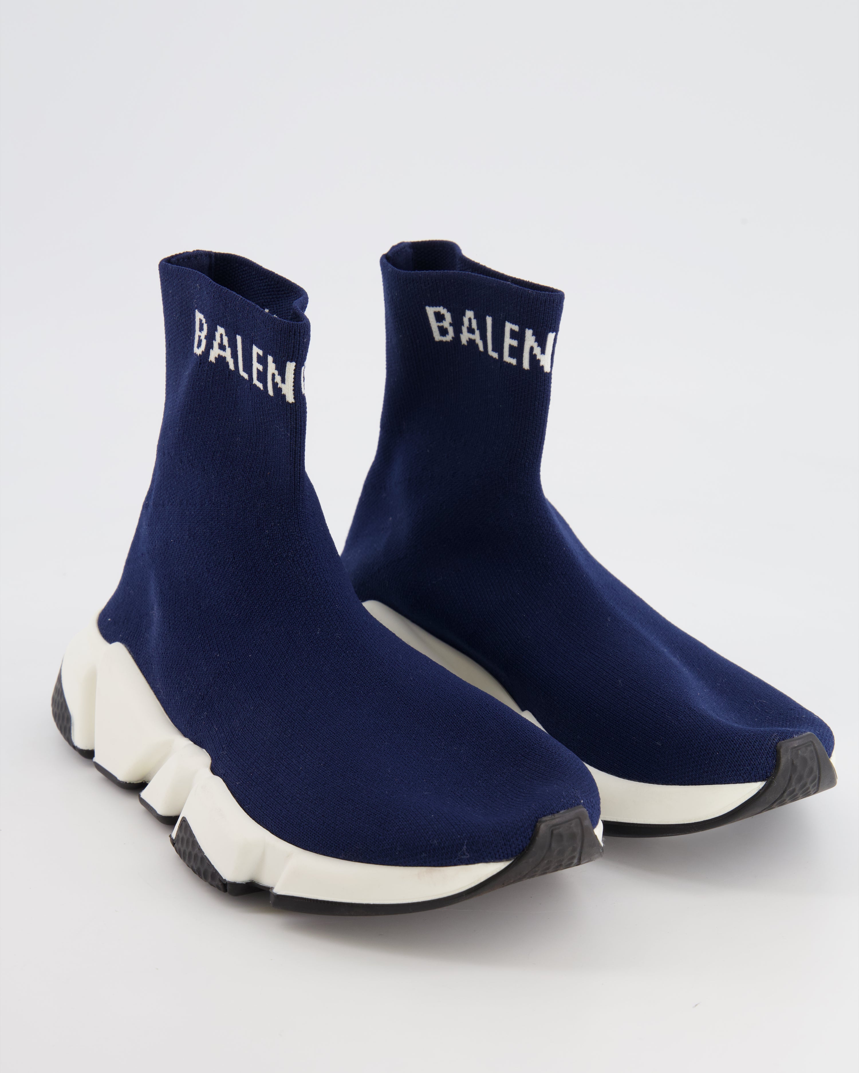 Balenciaga Navy Knit Logo Speed Trainers Size EU 35 RRP £650 – Sellier