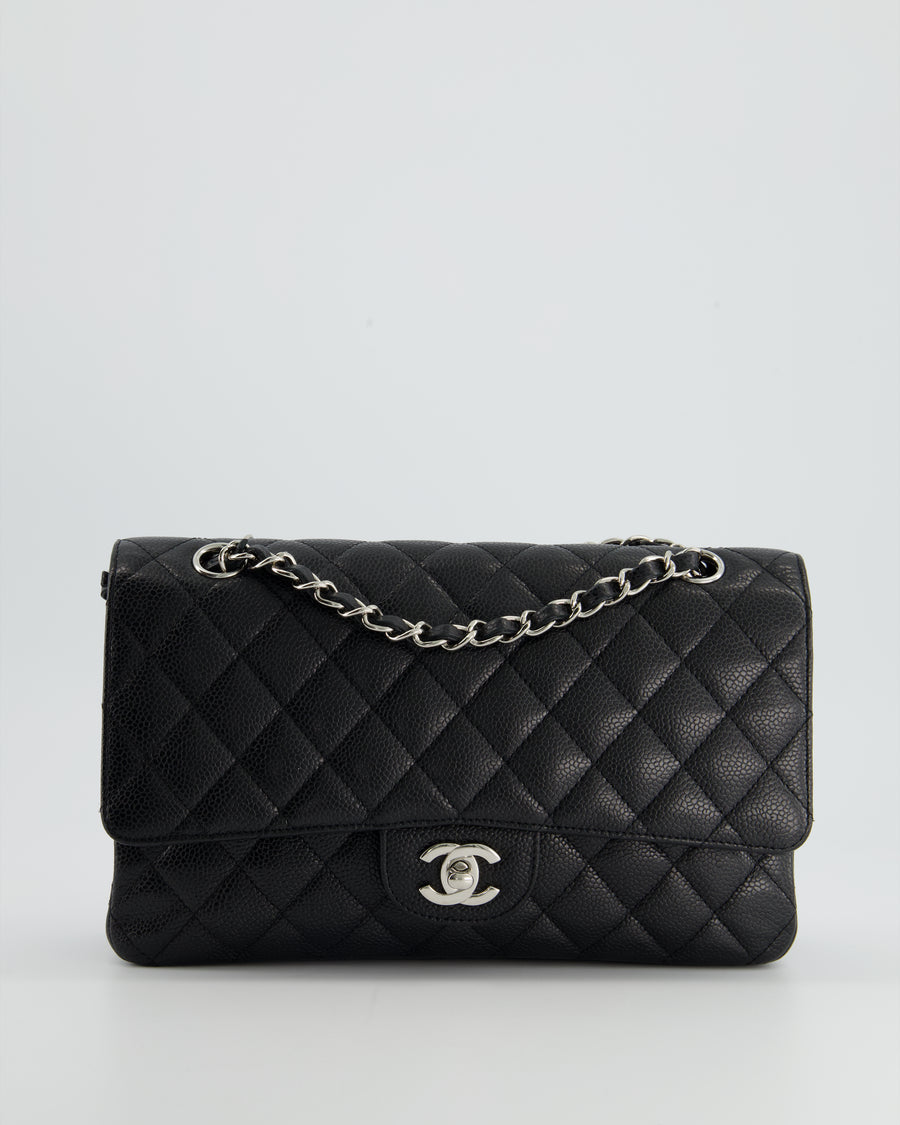 Chanel Black Caviar Medium Classic Double Flap Bag Silver Hardware