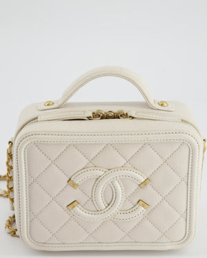 Chanel White Small Vanity Case Bag in Caviar Leather with Champagne Gold Hardware