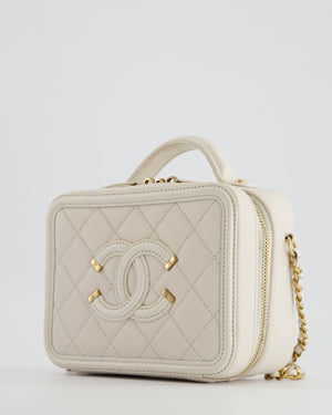 Chanel White Small Vanity Case Bag in Caviar Leather with Champagne Gold Hardware